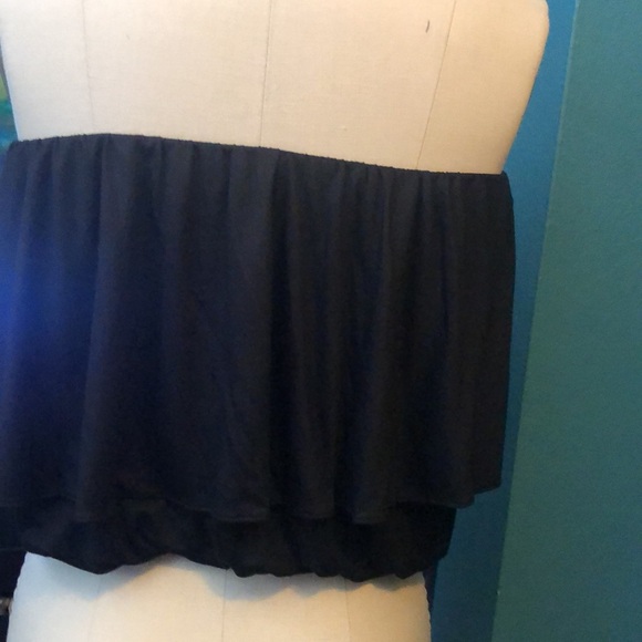 Anthropologie Black Strapless jersey flounce top - Picture 3 of 5